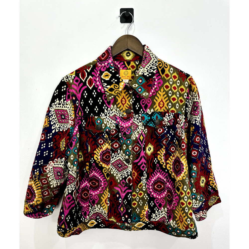 Ruby Rd. Woman Button Up Top Womens 16W Geometric Eclectic Artsy Whimsigoth